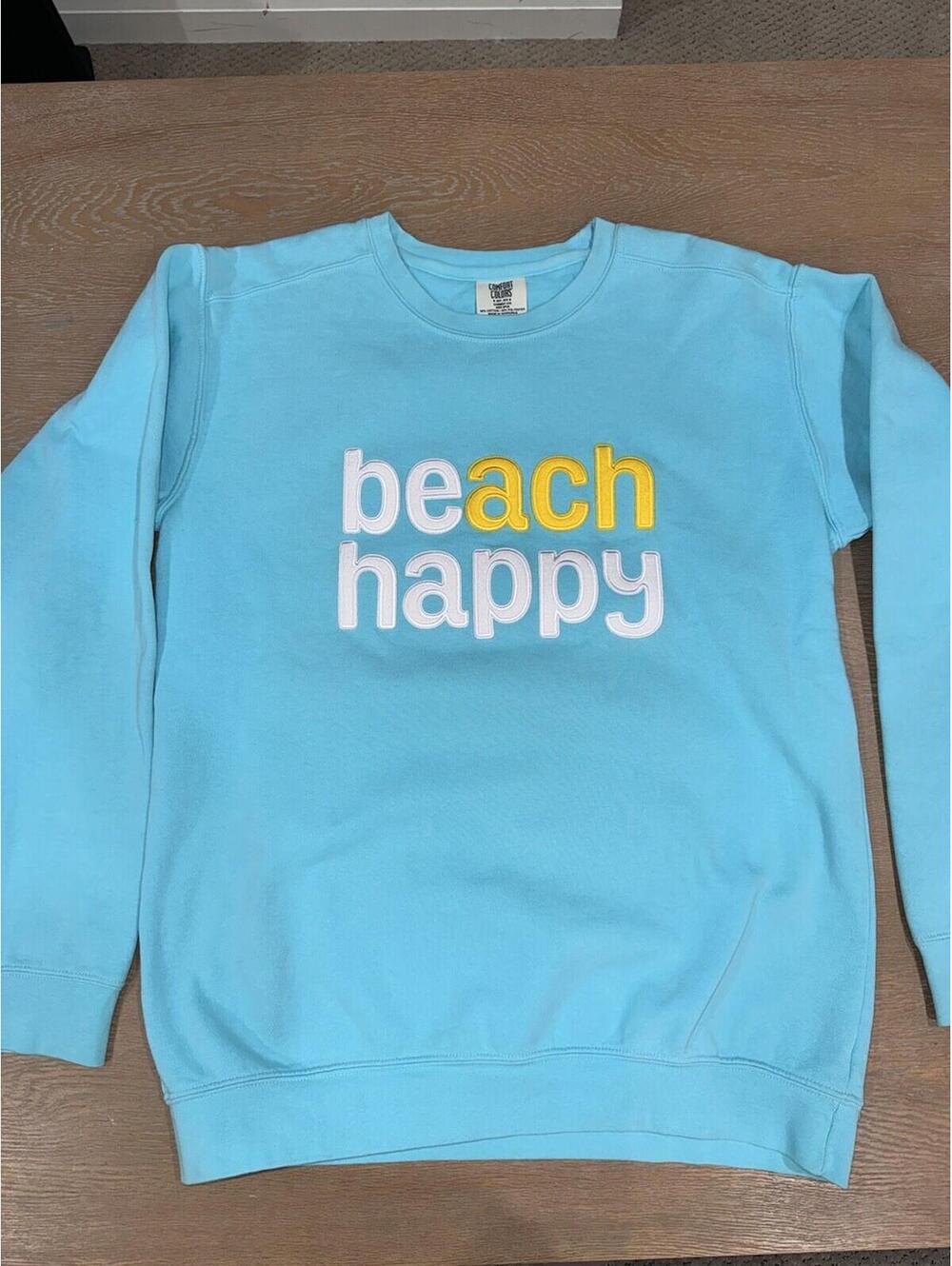 Seaside Beach Happy Be Happy SIZE SMALL Crewneck Sweatshirt Blue